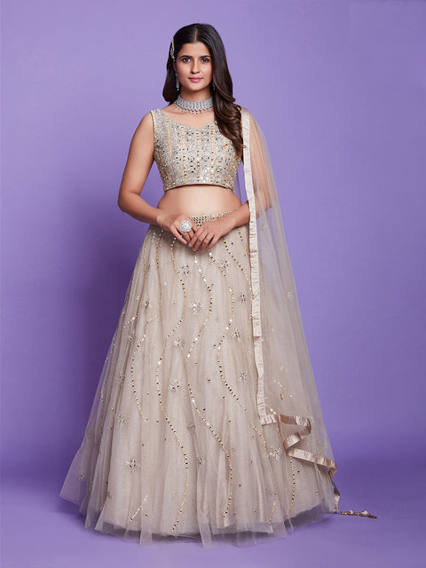 Beige Net Stitched Lehenga Choli Clothsvilla Main image