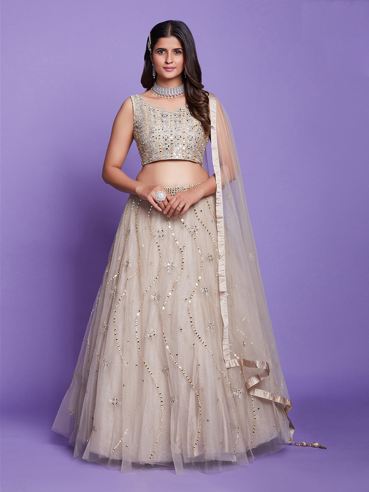 Beige Net Stitched Lehenga Choli Clothsvilla