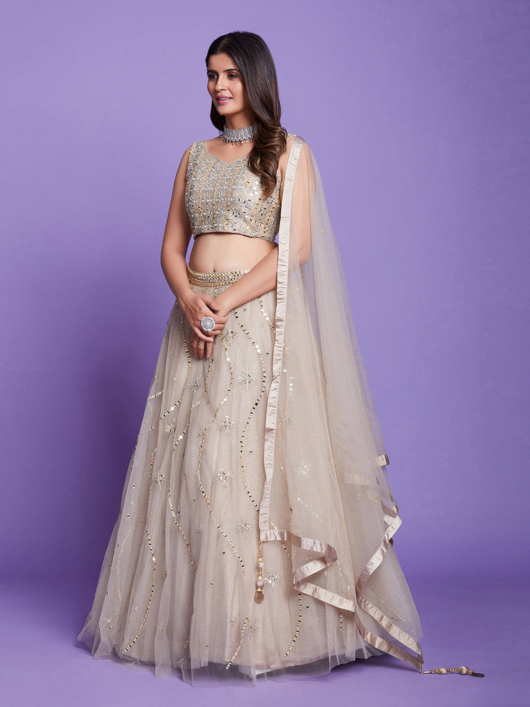 Beige Net Stitched Lehenga Choli Clothsvilla