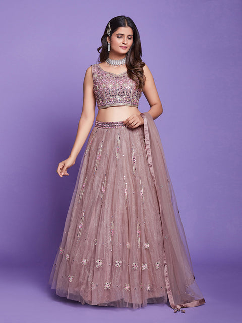 Light Brown Net Stitched Lehenga Choli Clothsvilla Main image