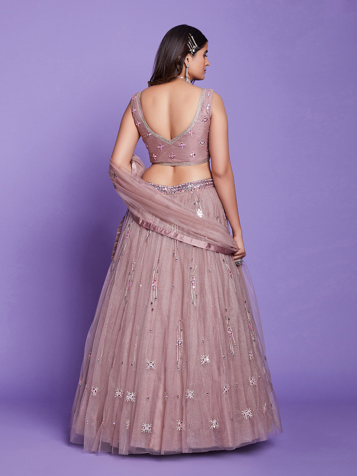Light Brown Net Stitched Lehenga Choli Clothsvilla