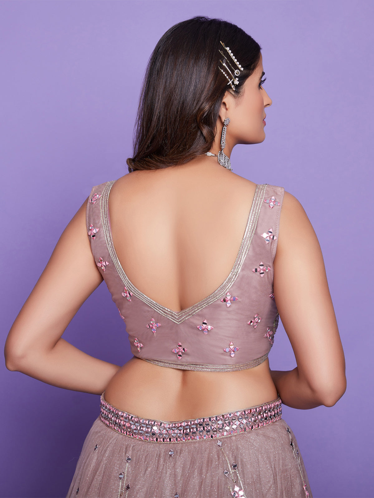 Light Brown Net Stitched Lehenga Choli Clothsvilla