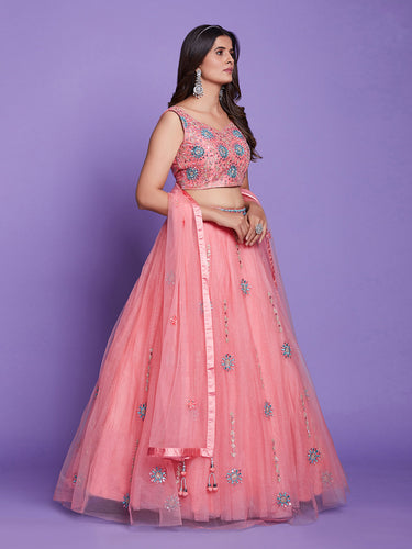 Peach Net  Stitched Lehenga Choli Clothsvilla