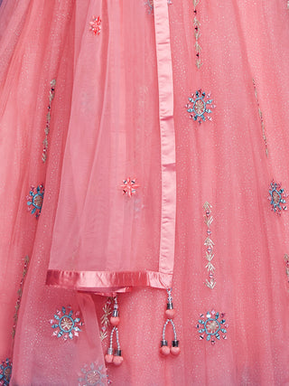 Peach Net  Stitched Lehenga Choli Clothsvilla