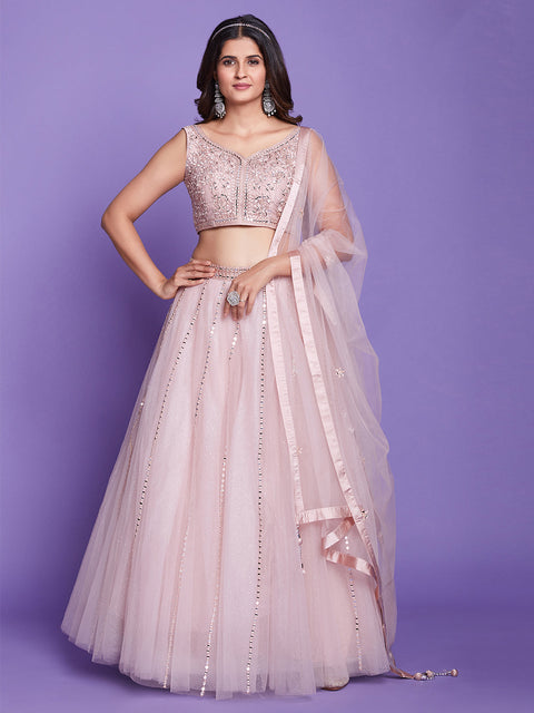 Peach  Net  Stitched Lehenga Choli Clothsvilla Main image