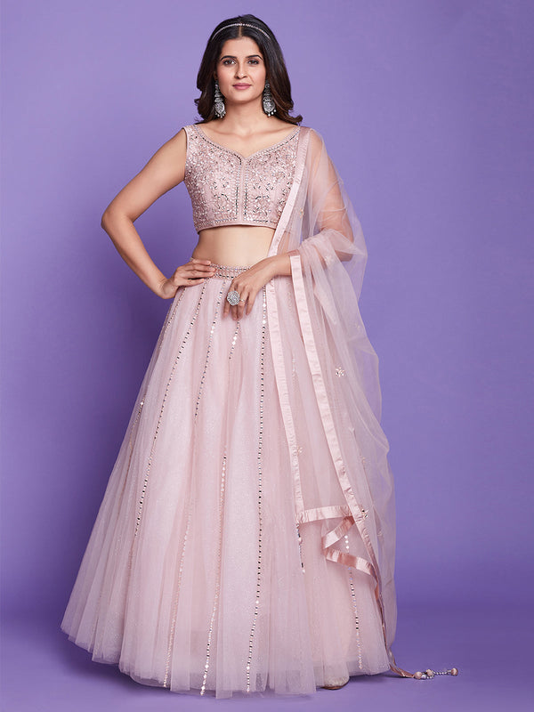 Peach  Net  Stitched Lehenga Choli Clothsvilla