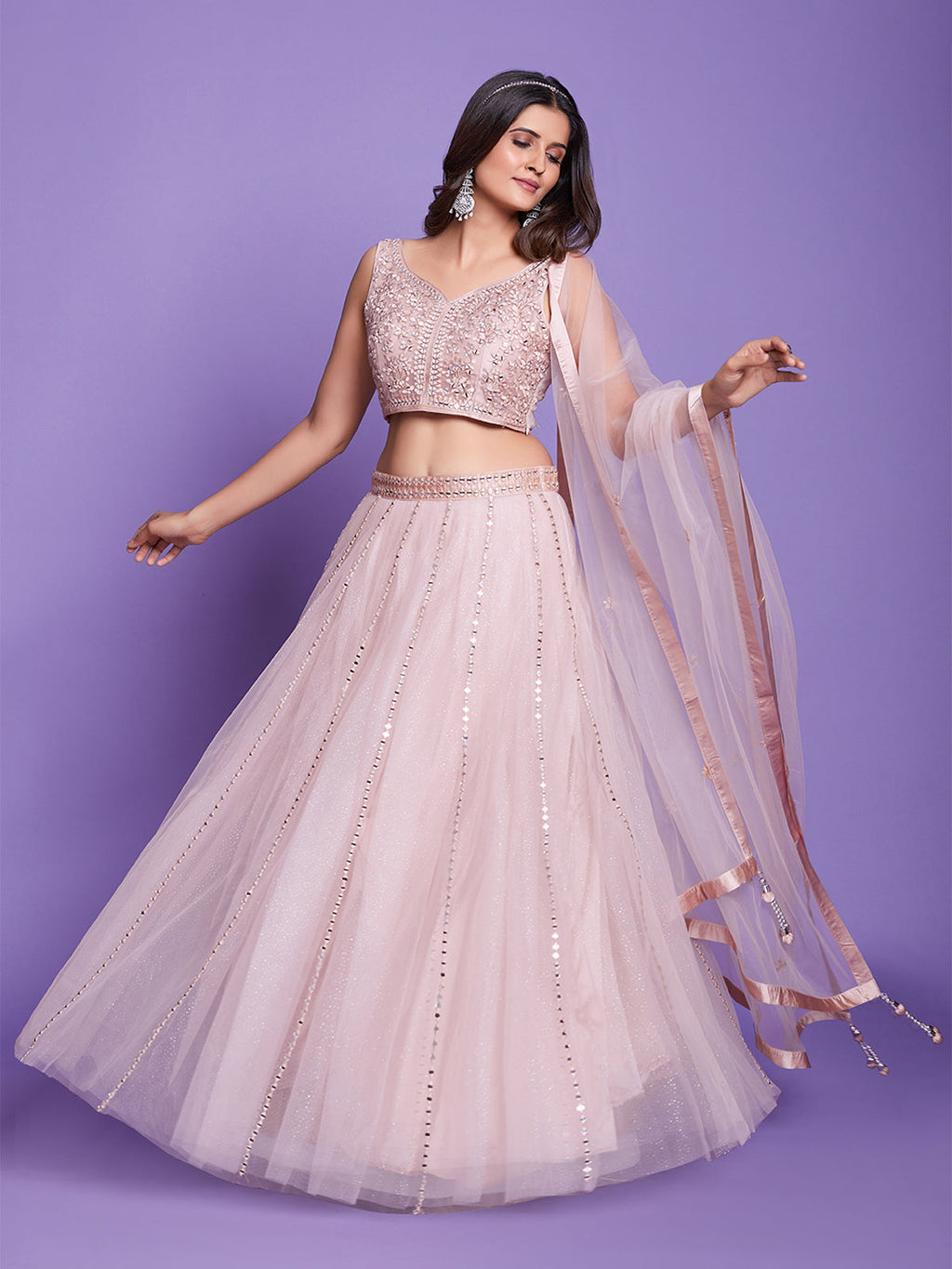Peach  Net  Stitched Lehenga Choli Clothsvilla