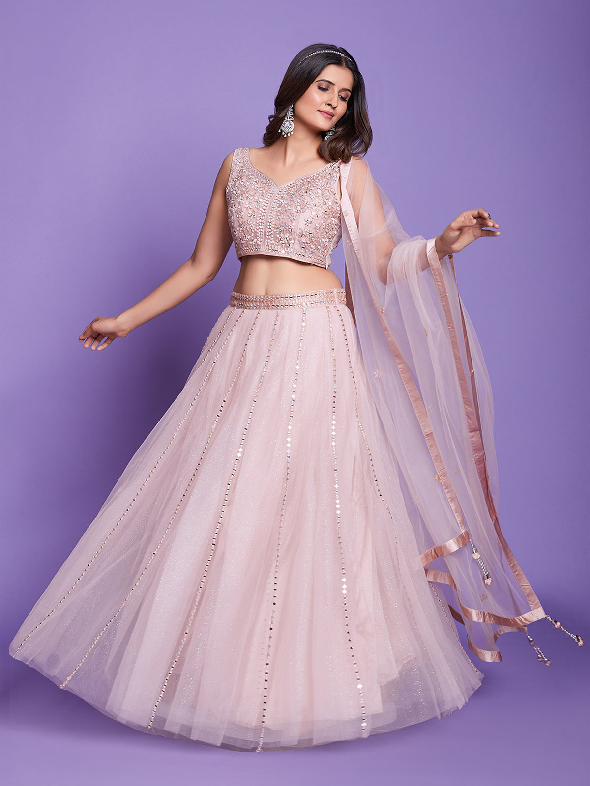 Peach  Net  Stitched Lehenga Choli Clothsvilla