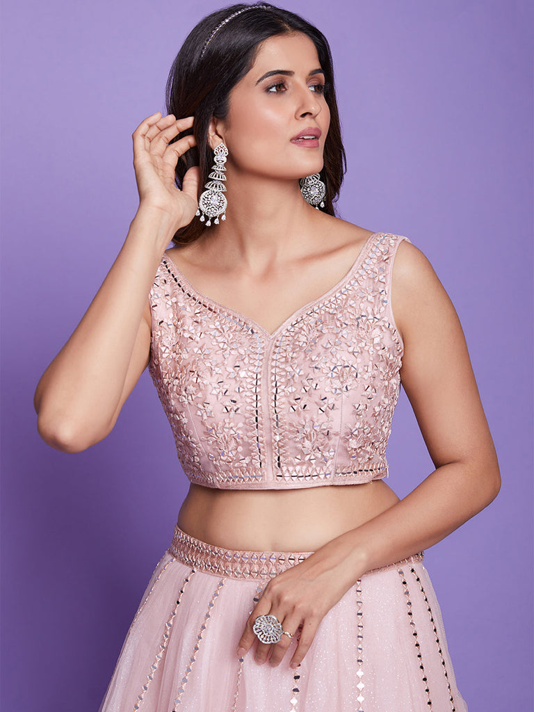 Peach  Net  Stitched Lehenga Choli Clothsvilla