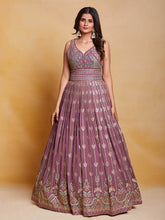 Load image into Gallery viewer, Lavender Georgette Embroidered Stitched Gown Clothsvilla