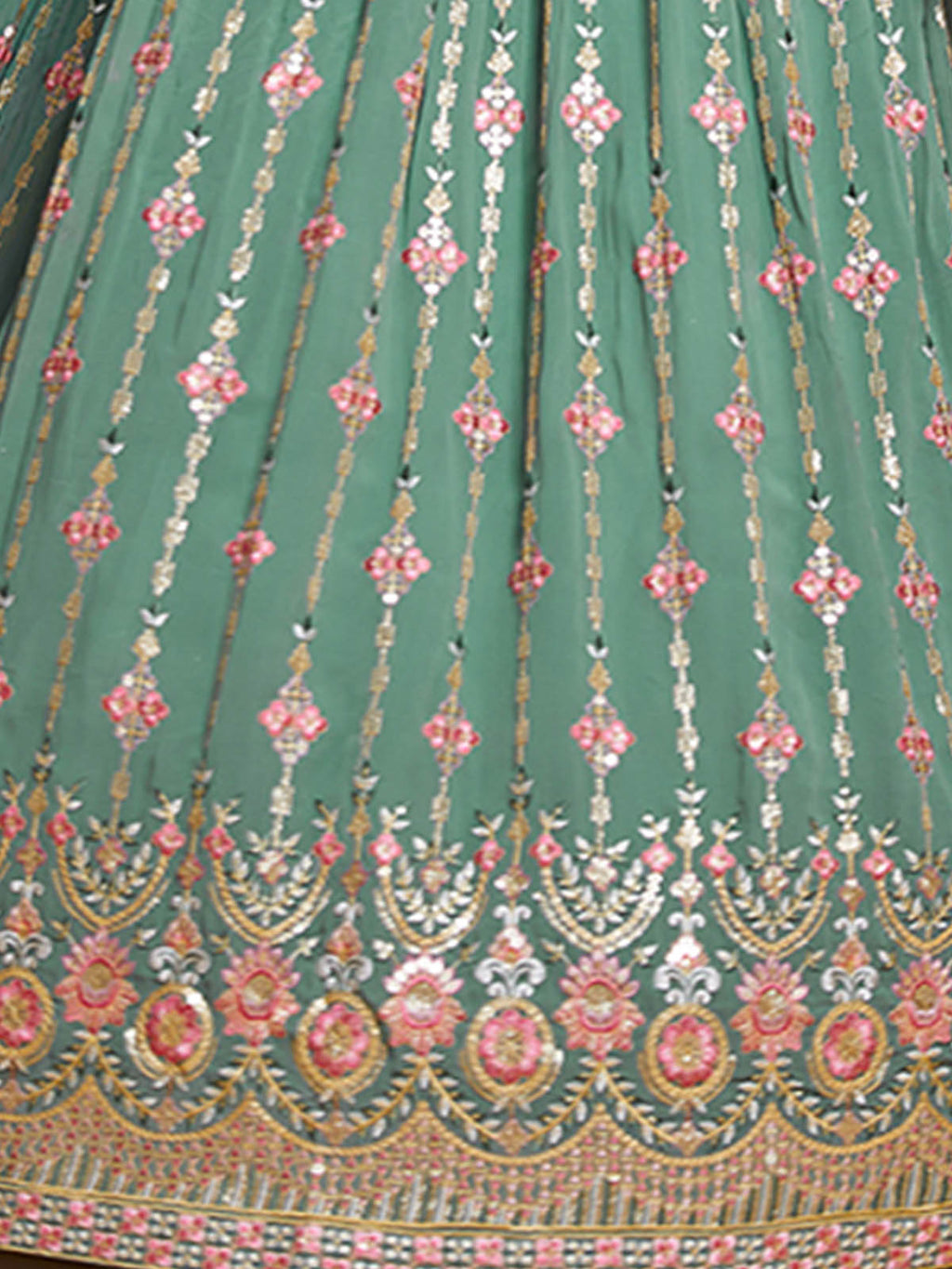 Sea Green Georgette Embroidered Stitched Gown Clothsvilla