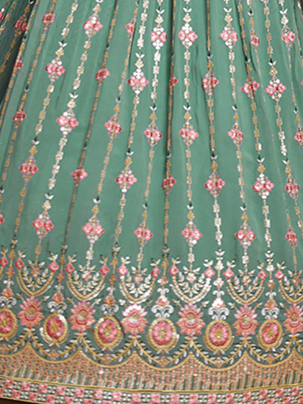 Sea Green Georgette Embroidered Stitched Gown Clothsvilla