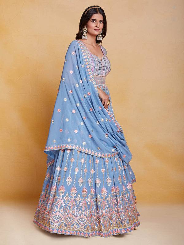 Blue Georgette Embroidered Stitched Gown Clothsvilla