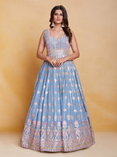 Load image into Gallery viewer, Blue Georgette Embroidered Stitched Gown Clothsvilla