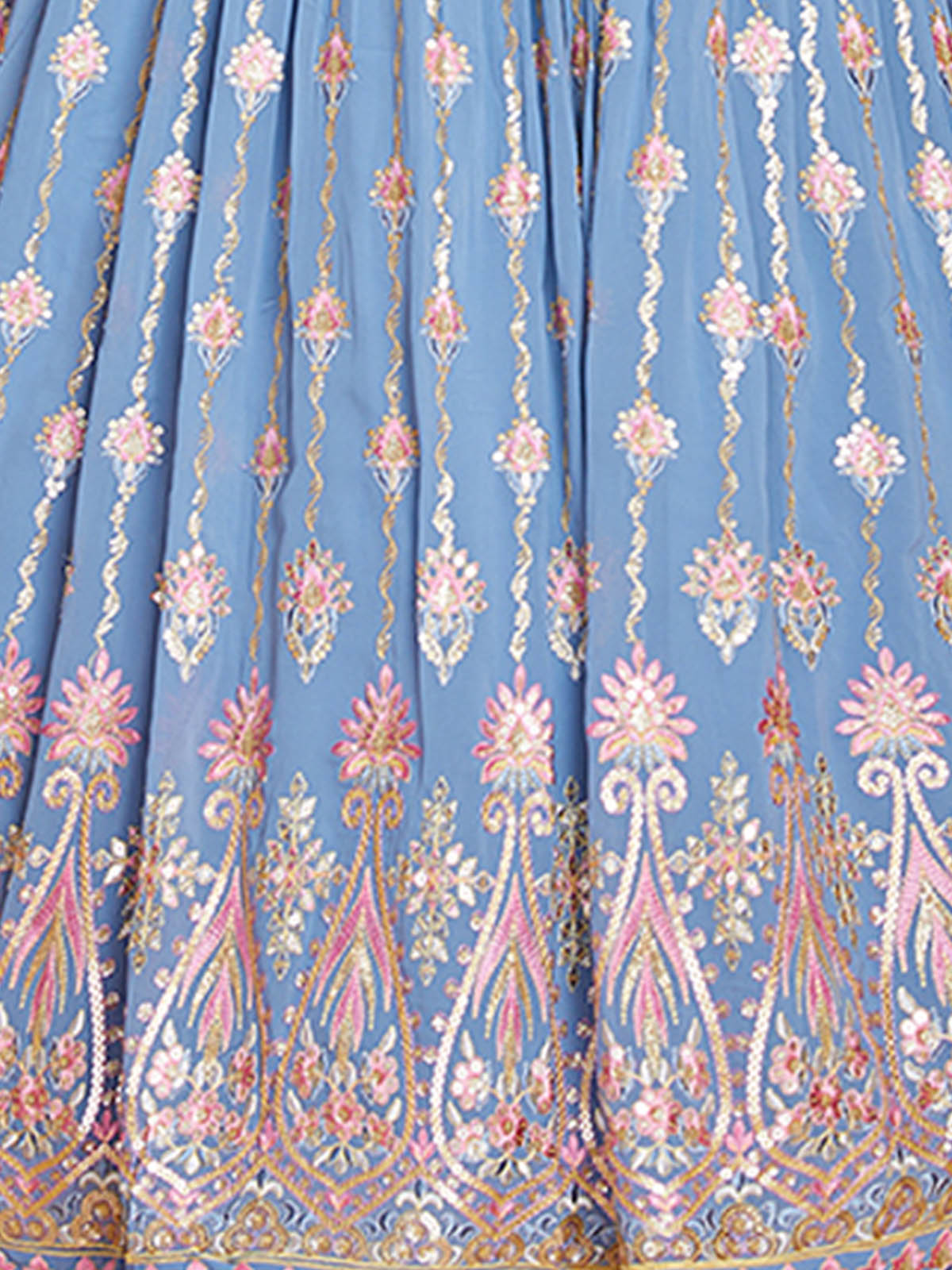 Blue Georgette Embroidered Stitched Gown Clothsvilla