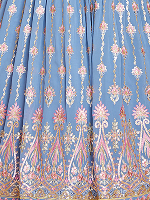 Blue Georgette Embroidered Stitched Gown Clothsvilla