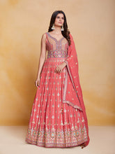 Load image into Gallery viewer, Orange Georgette Embroidered Stitched Gown Clothsvilla