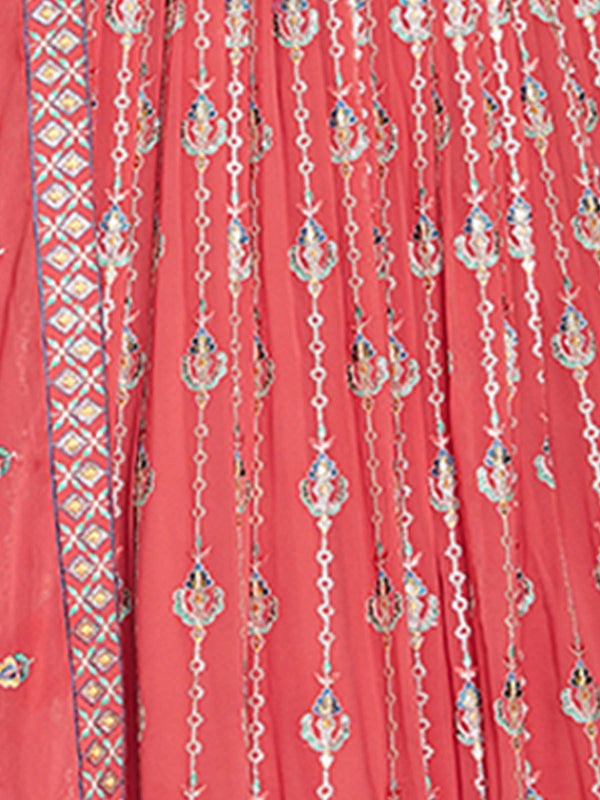 Orange Georgette Embroidered Stitched Gown Clothsvilla