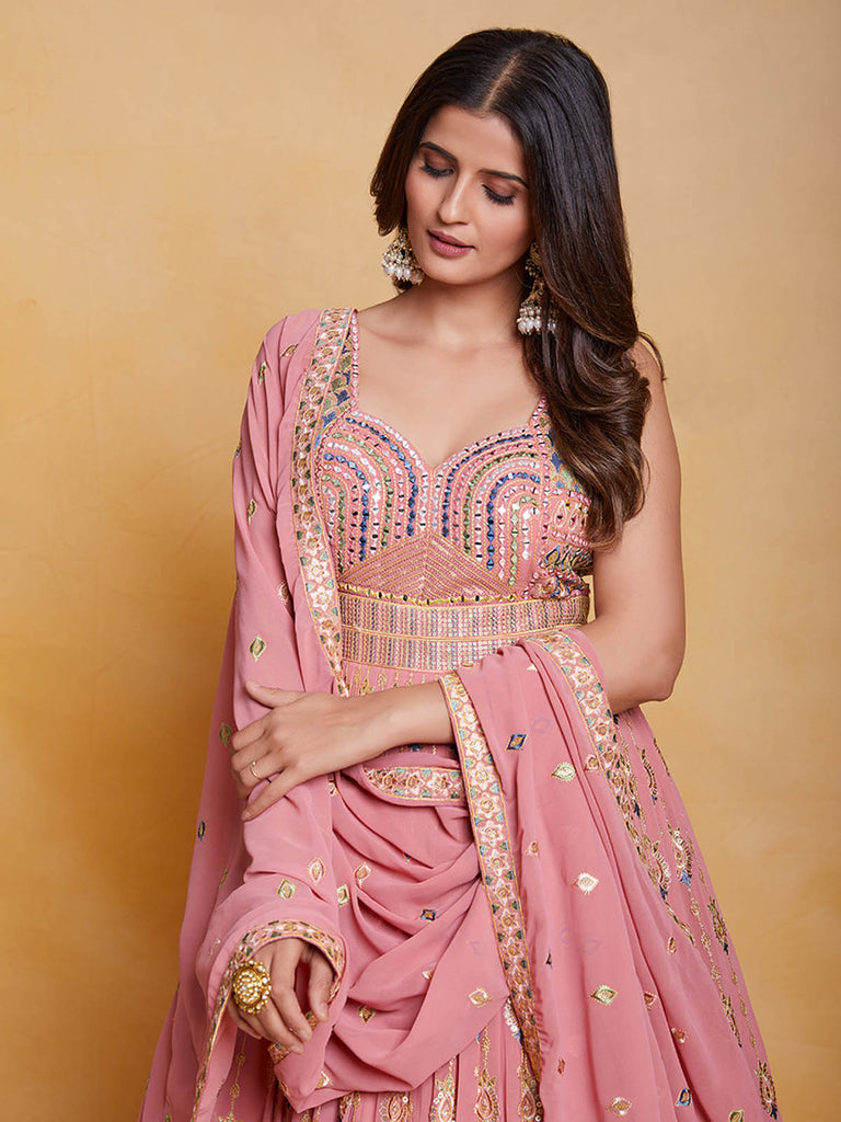 Pink Georgette Embroidered Stitched Gown Clothsvilla