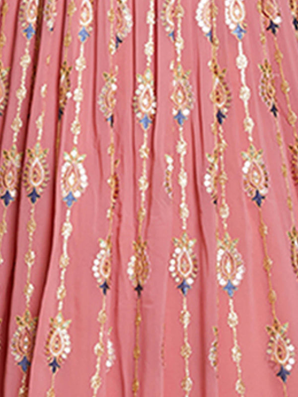 Pink Georgette Embroidered Stitched Gown Clothsvilla