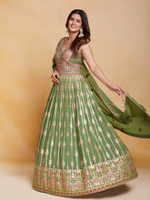 Load image into Gallery viewer, Green Georgette Embroidered Stitched Gown Clothsvilla