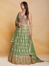 Load image into Gallery viewer, Green Georgette Embroidered Stitched Gown Clothsvilla