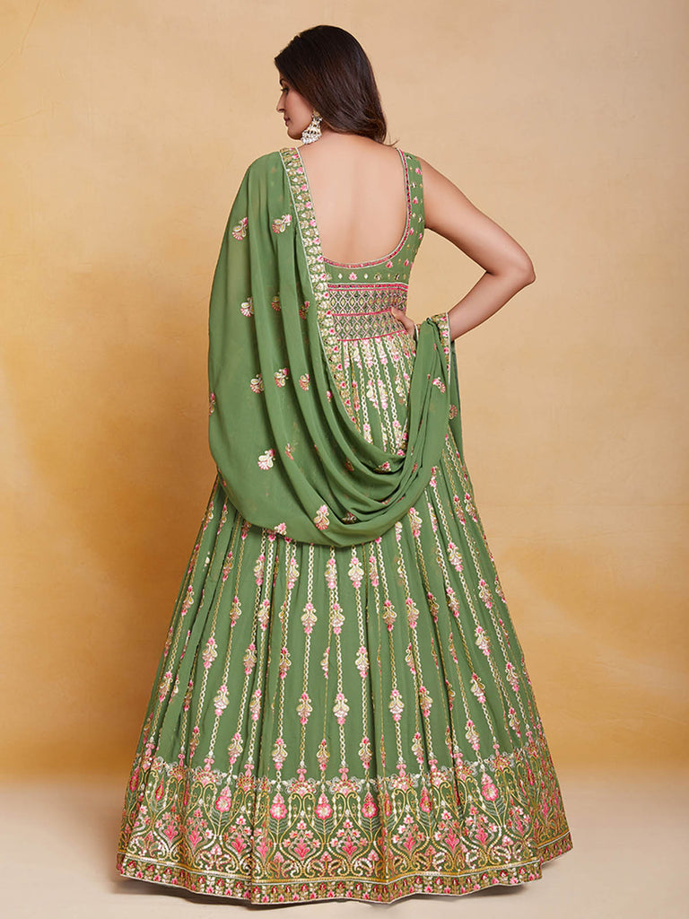 Green Georgette Embroidered Stitched Gown Clothsvilla