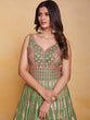 Load image into Gallery viewer, Green Georgette Embroidered Stitched Gown Clothsvilla