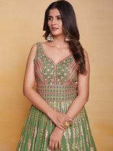 Load image into Gallery viewer, Green Georgette Embroidered Stitched Gown Clothsvilla