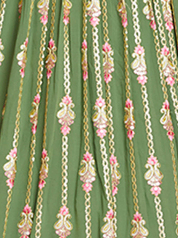 Green Georgette Embroidered Stitched Gown Clothsvilla