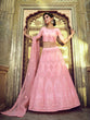 Load image into Gallery viewer, Pink Embroidered Soft Net Semi Stitched Lehenga With Unstitched Blouse Clothsvilla