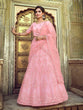 Load image into Gallery viewer, Pink Embroidered Soft Net Semi Stitched Lehenga With Unstitched Blouse Clothsvilla