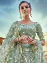 Load image into Gallery viewer, Green Embroidered Semi Stitched Lehenga With Unstitched Blouse Clothsvilla