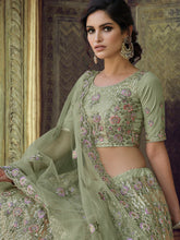 Load image into Gallery viewer, Green Net Semi Stitched Lehenga With Unstitched Blouse Clothsvilla