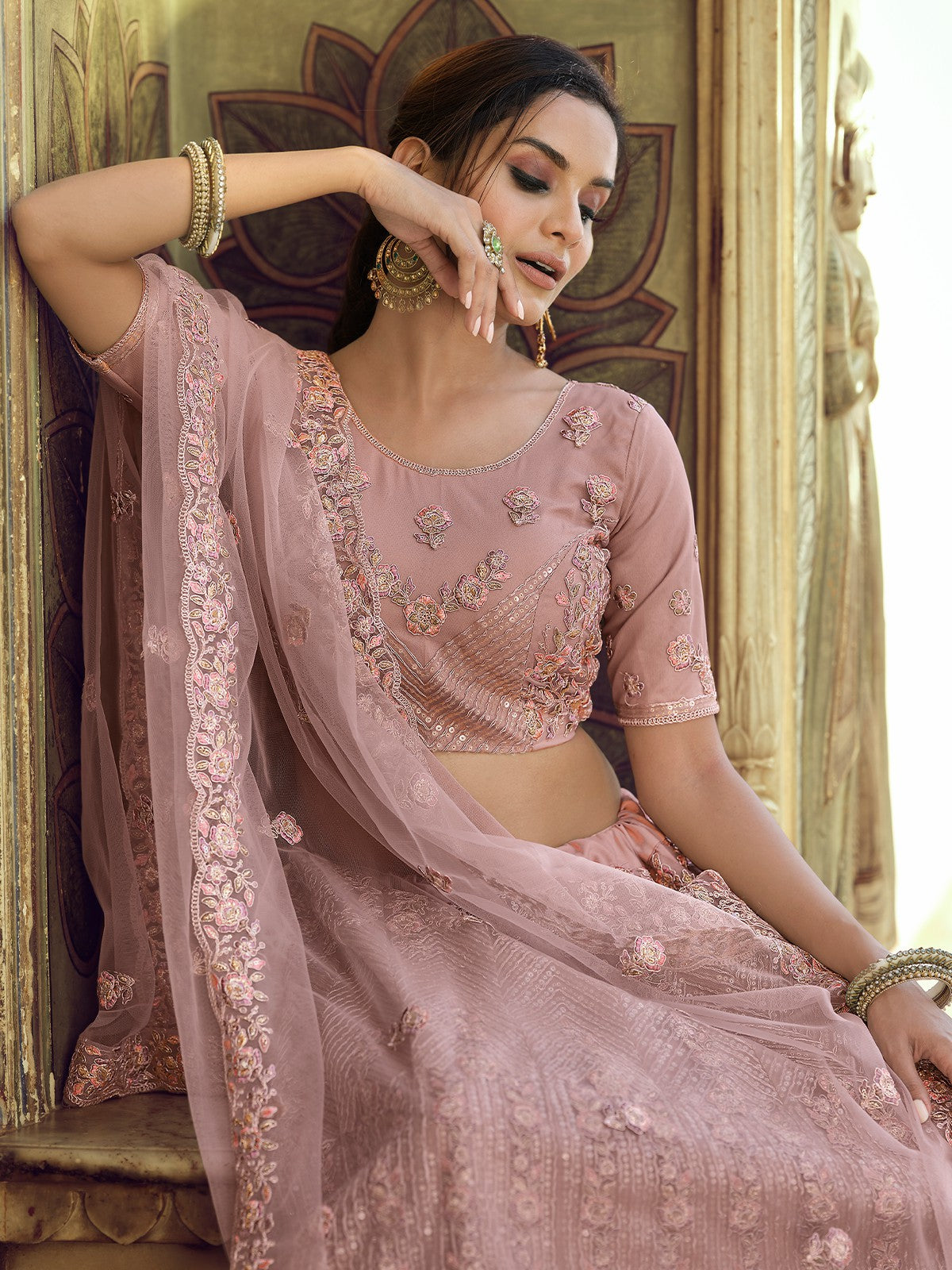 Lilac Sequins,Thread,Dori,Zari Semi Stitched Lehenga With Unstitched Blouse Clothsvilla