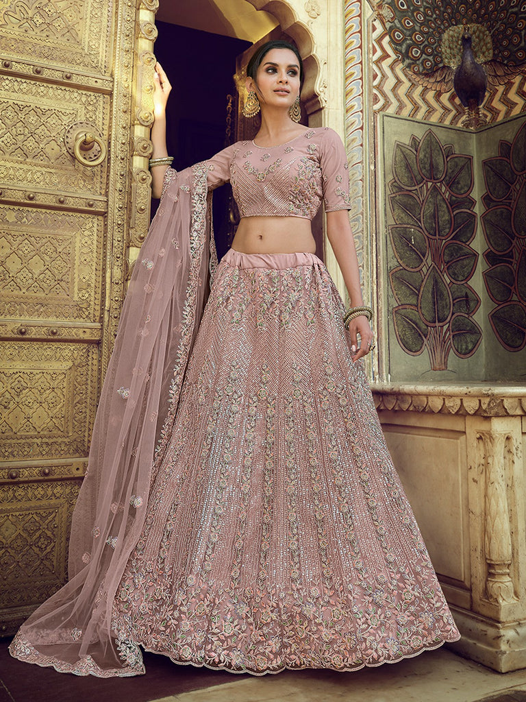 Lilac Sequins,Thread,Dori,Zari Semi Stitched Lehenga With Unstitched Blouse Clothsvilla