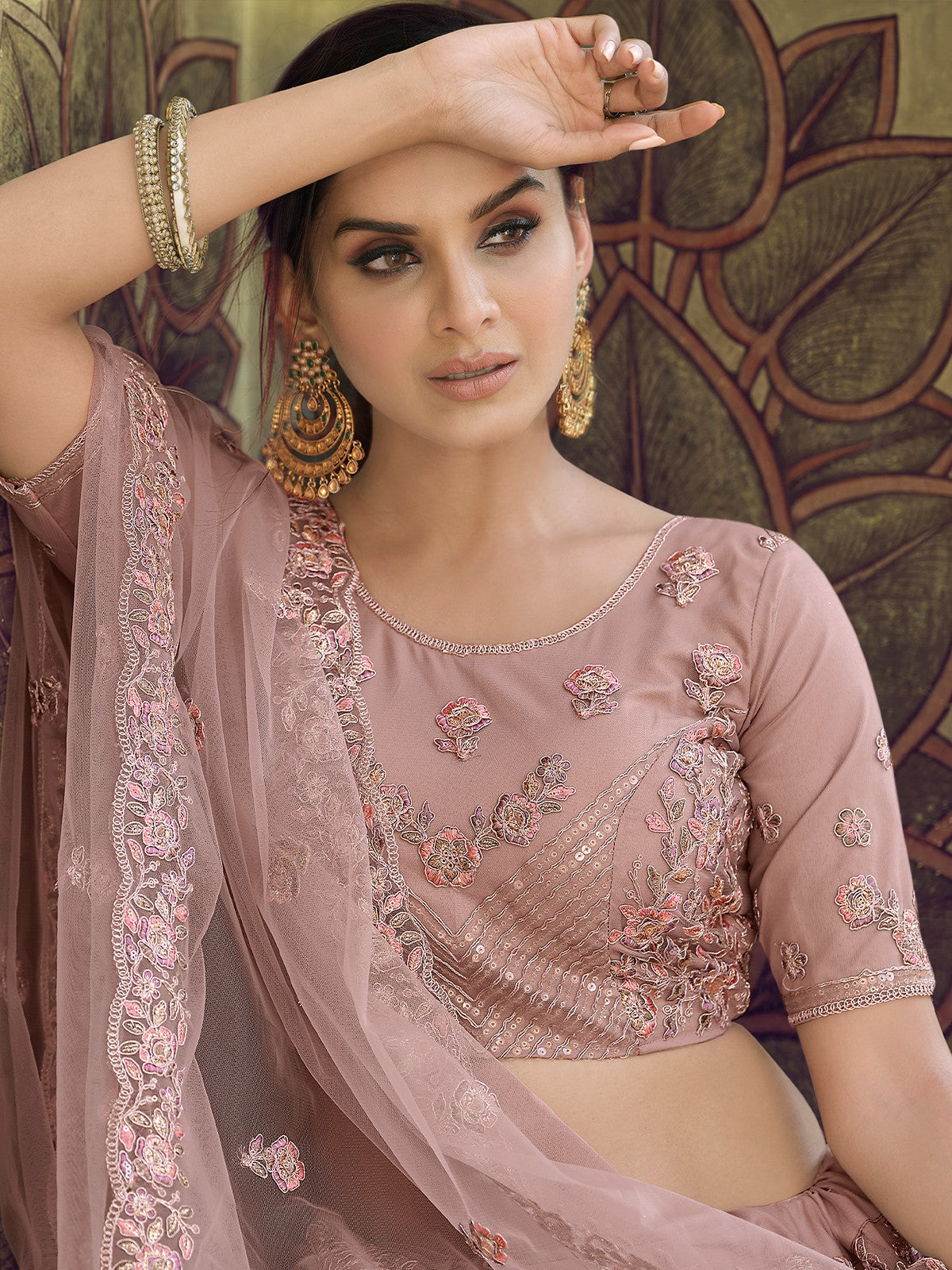 Lilac Sequins,Thread,Dori,Zari Semi Stitched Lehenga With Unstitched Blouse Clothsvilla