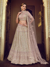 Load image into Gallery viewer, Lilac Embroidered Soft Net Semi Stitched Lehenga With Unstitched Blouse Clothsvilla