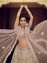 Load image into Gallery viewer, Lilac Embroidered Soft Net Semi Stitched Lehenga With Unstitched Blouse Clothsvilla
