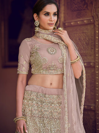 Lilac Embroidered Soft Net Semi Stitched Lehenga With Unstitched Blouse Clothsvilla