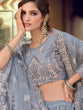 Load image into Gallery viewer, Grey Sequins Embroidered Soft Net Semi Stitched Lehenga With Unstitched Blouse Clothsvilla