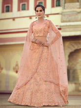 Load image into Gallery viewer, Peach Embroidered Semi Stitched Lehenga With Unstitched Blouse Clothsvilla