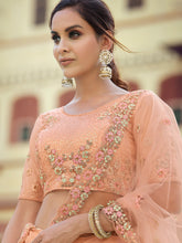 Load image into Gallery viewer, Peach Embroidered Semi Stitched Lehenga With Unstitched Blouse Clothsvilla