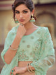 Load image into Gallery viewer, Green Embroidered Soft Net Semi Stitched Lehenga With Unstitched Blouse Clothsvilla