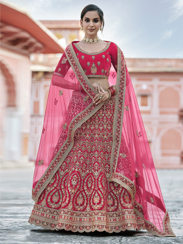 Festive Pink  Semi Stitched Lehenga With  Unstitched Blouse Clothsvilla
