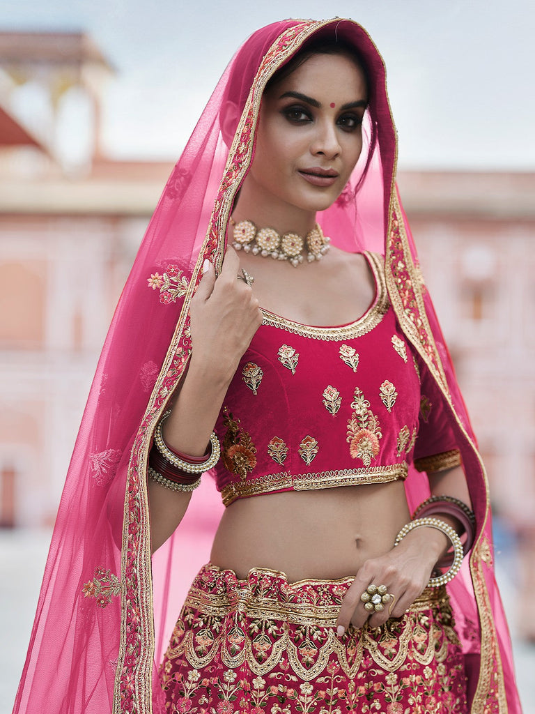 Festive Pink  Semi Stitched Lehenga With  Unstitched Blouse Clothsvilla