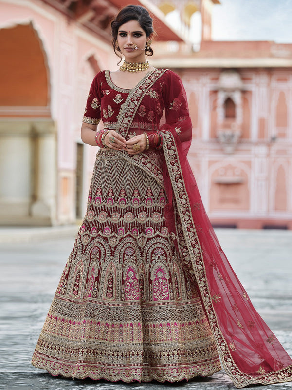 Designer Maroon  Semi Stitched Lehenga With  Unstitched Blouse Clothsvilla