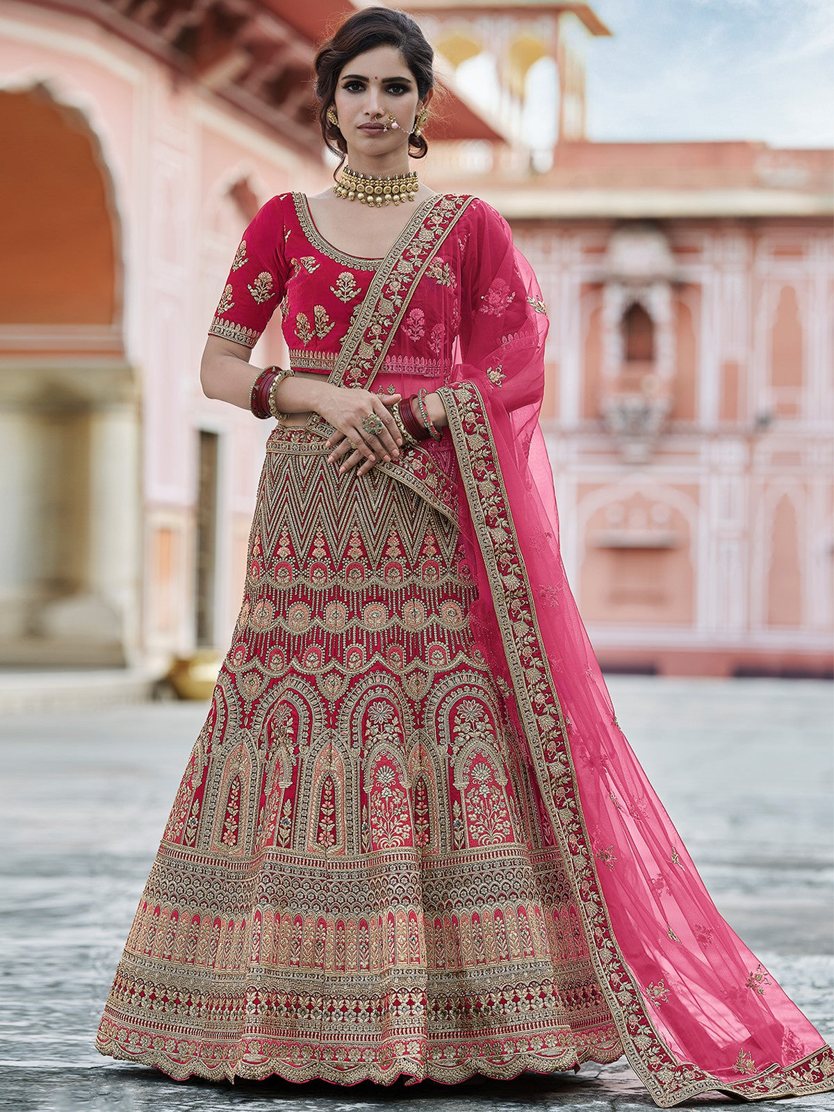Fancy Maroon  Semi Stitched Lehenga With  Unstitched Blouse Clothsvilla