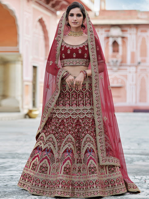 Maroon Elegant  Semi Stitched Lehenga With  Unstitched Blouse Clothsvilla Main image
