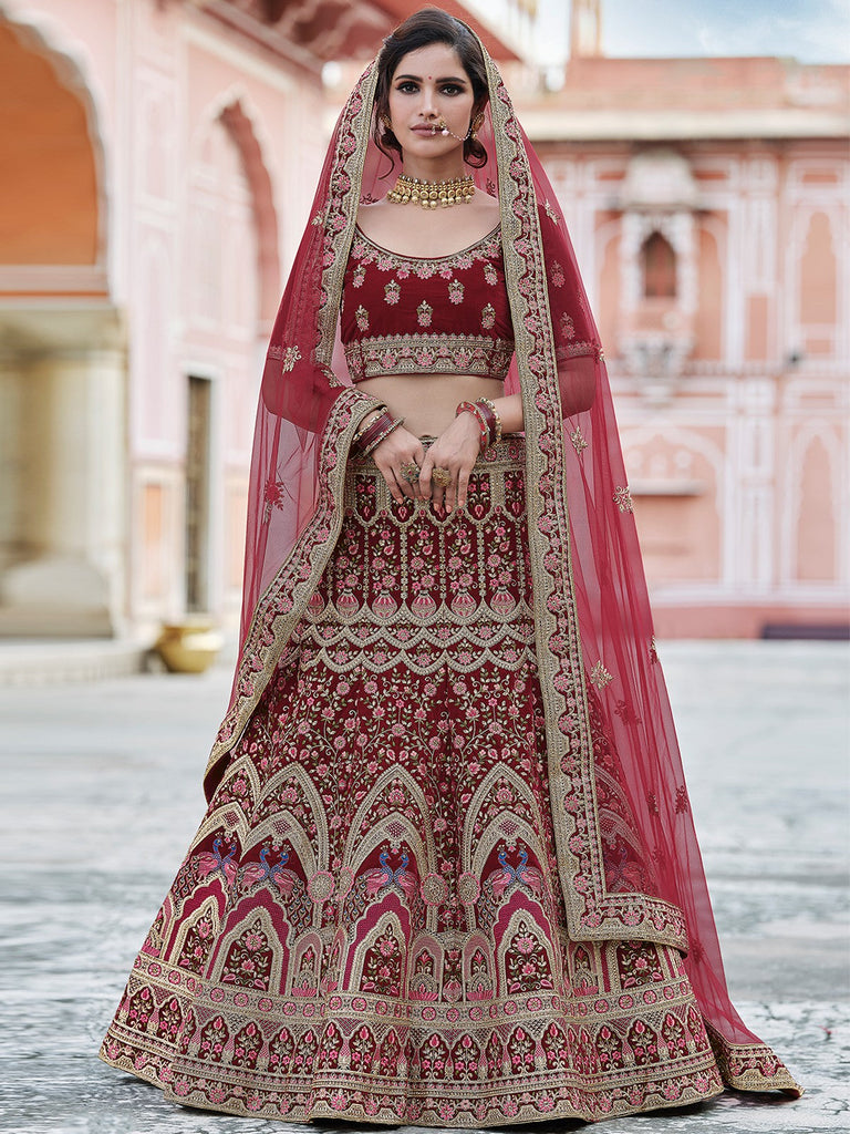 Maroon Elegant  Semi Stitched Lehenga With  Unstitched Blouse Clothsvilla